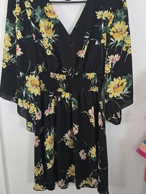 bailey blue Black Dress with Yellow Floral Print